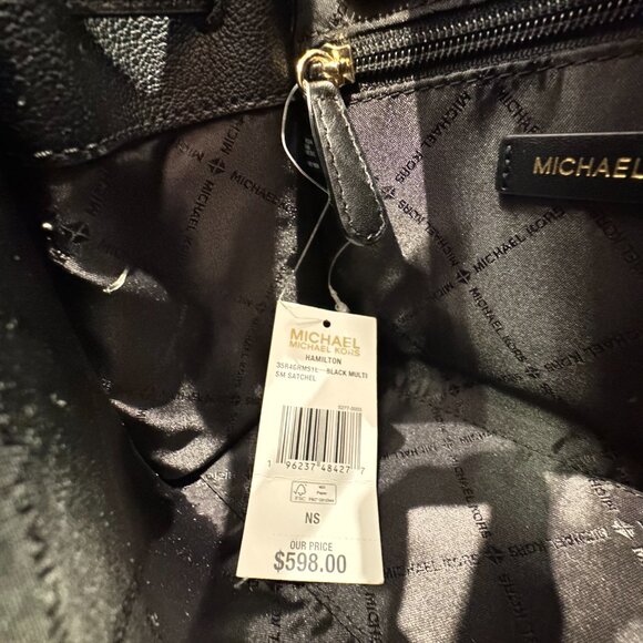 Michael Kors Hamilton Small Satchel Shoulder Bag MK Black Multi Embossed Exotic - Picture 9 of 10